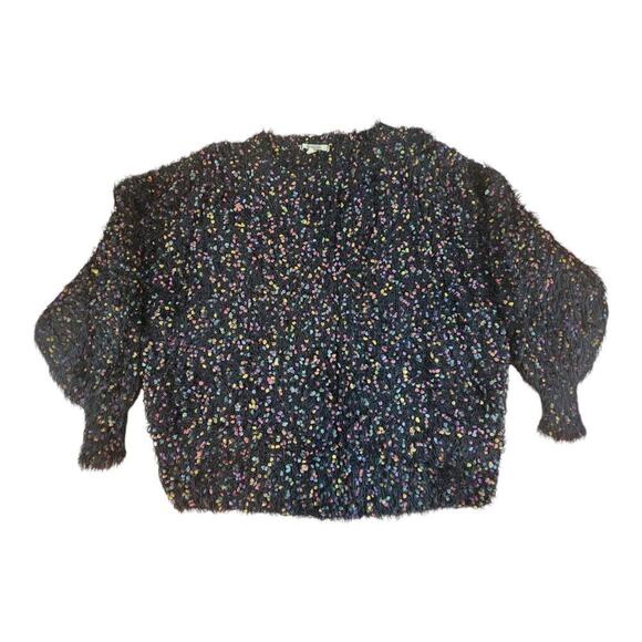 Gimmicks sz small fluffy sweater multi color puffy sleeves cropped crew neck - Picture 1 of 12